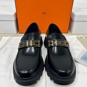 Dior Women's Black Loafers with Gold Detail
